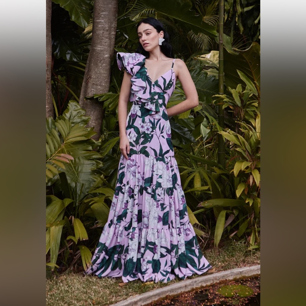 Pink and green Ruffled Tiered Maxi Dress